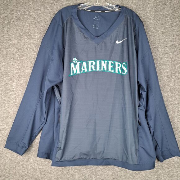 Nike Baseball Seattle Mariners Mens XL Navy Windbreaker Long Sleeve Shirt - Picture 1 of 14